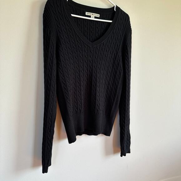Tommy Hilfiger Vintage Cable Knit Sweater Pullover V-Neck Preppy Classic Black - Picture 5 of 10